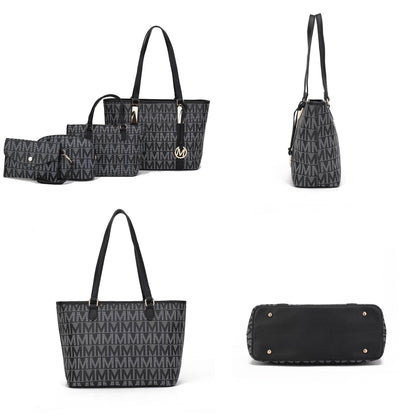 by Mia K. Marimar Women'S Tote Bag with Pouch and Wristlet, Signature 4 Piece Set - Dark Purple