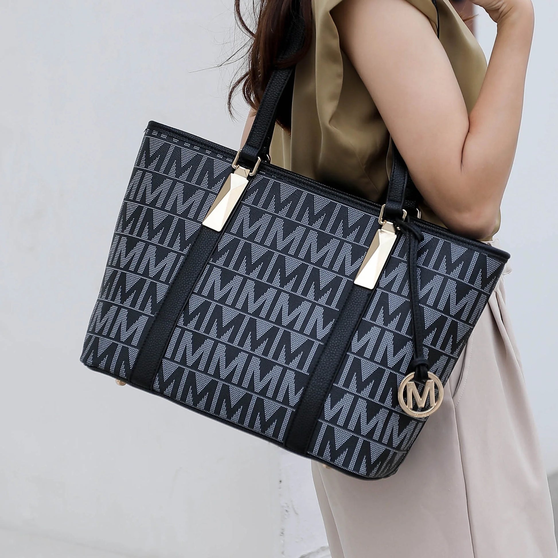 by Mia K. Marimar Women'S Tote Bag with Pouch and Wristlet, Signature 4 Piece Set - Dark Purple