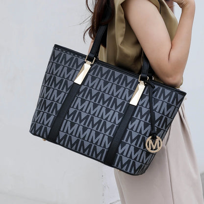 by Mia K. Marimar Women'S Tote Bag with Pouch and Wristlet, Signature 4 Piece Set - Dark Purple