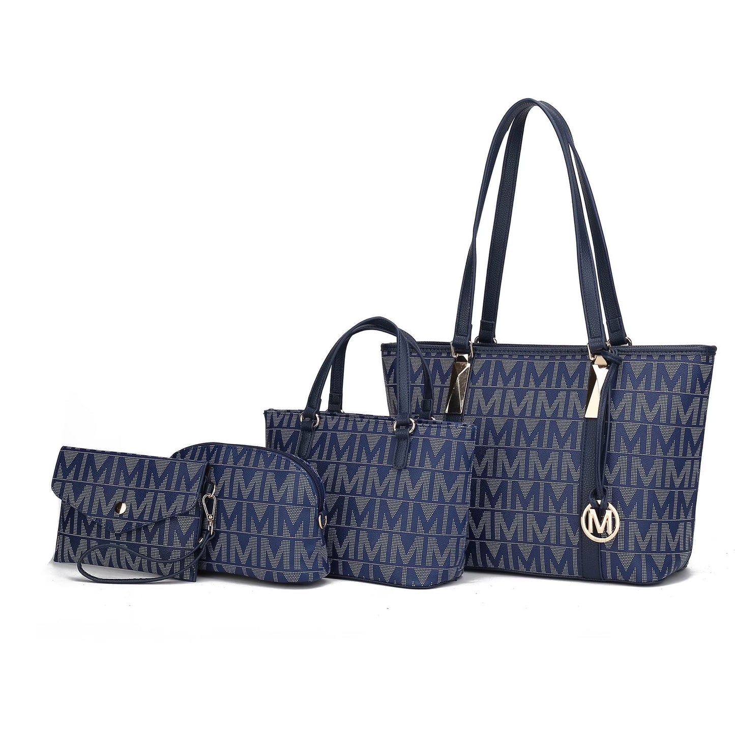 by Mia K. Marimar Women'S Tote Bag with Pouch and Wristlet, Signature 4 Piece Set - Dark Purple