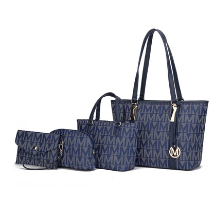 by Mia K. Marimar Women'S Tote Bag with Pouch and Wristlet, Signature 4 Piece Set - Dark Purple