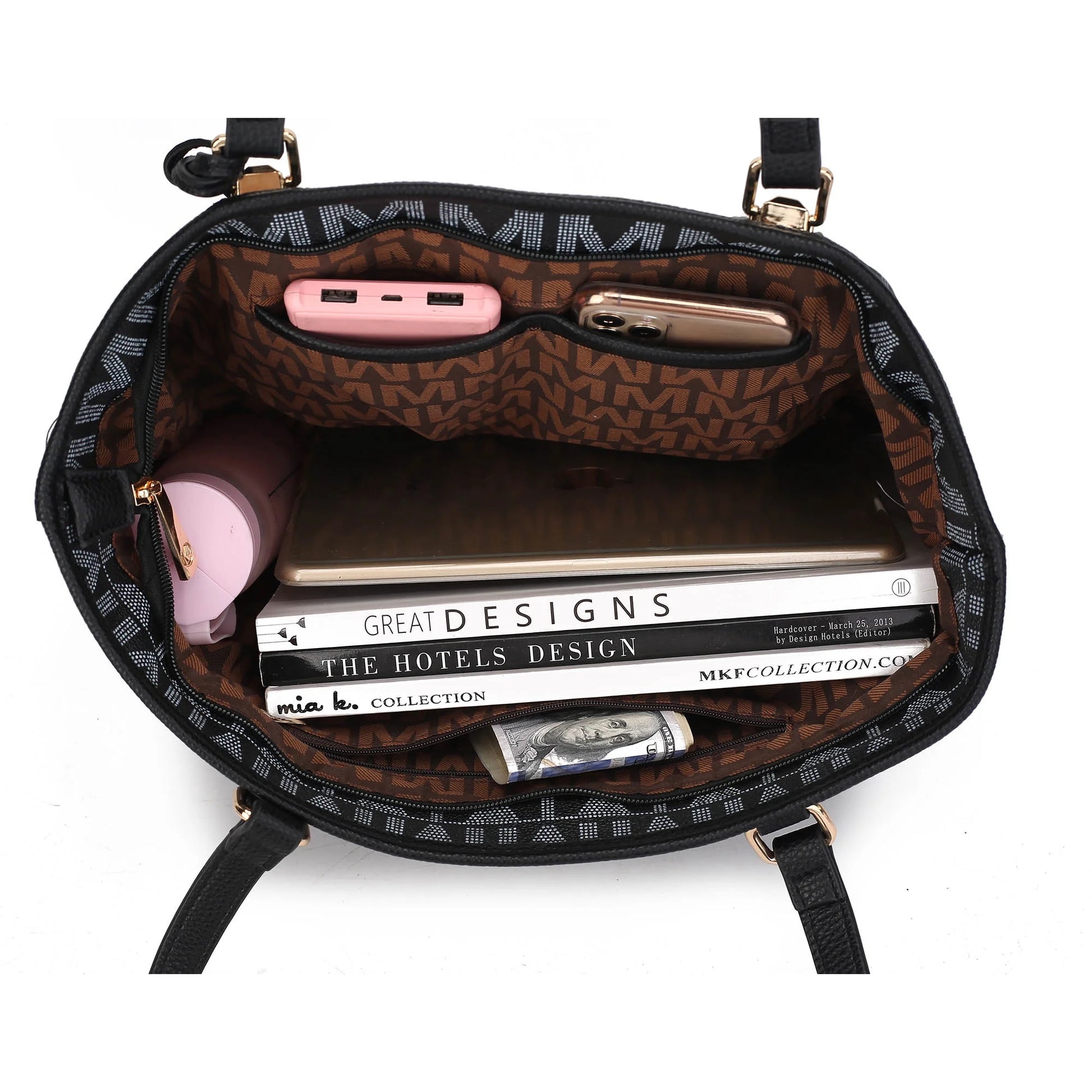by Mia K. Marimar Women'S Tote Bag with Pouch and Wristlet, Signature 4 Piece Set - Dark Purple